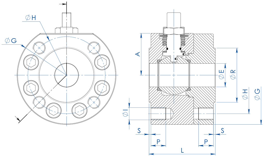 Válvula de esfera MAGNUM Split Wafer PN 63-100 ANSI 600 aço inoxidável  - dimensões - 