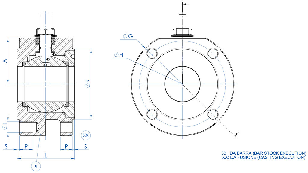 Válvula de esfera MAGNUM Wafer PN 16-40 ANSI 150-300 aço inoxidável - dimensões - 