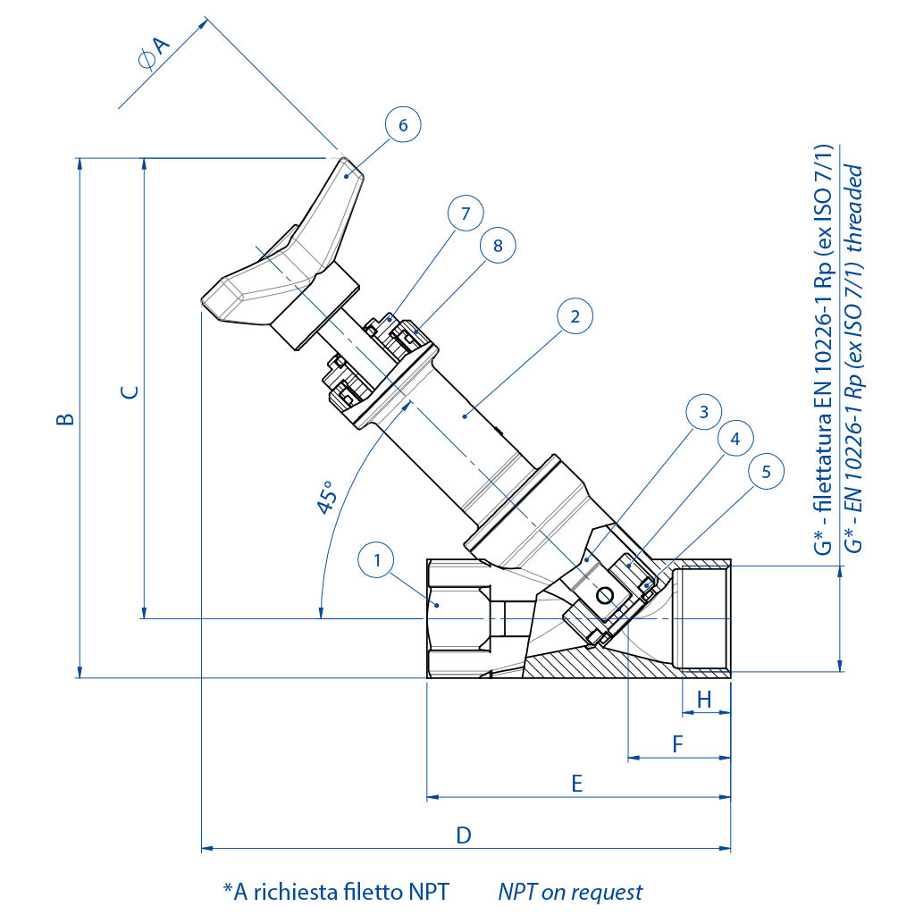 Válvula pneumática ARES manual - dimensões - 