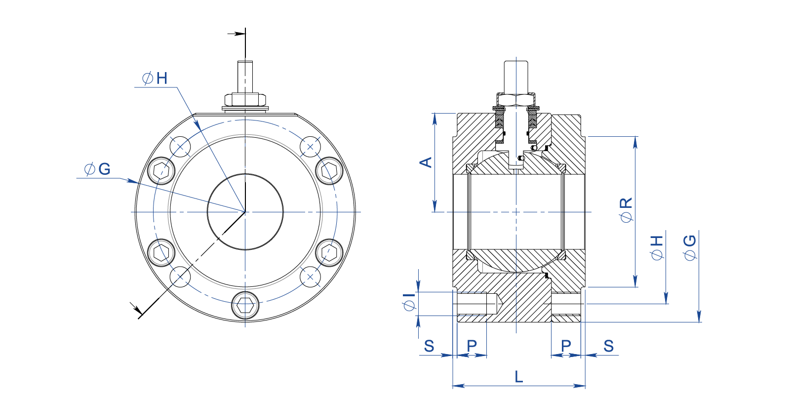 Válvula de esfera MAGNUM Split Wafer PN 16-40 ANSI 150-300 aço inoxidável  - dimensões - 