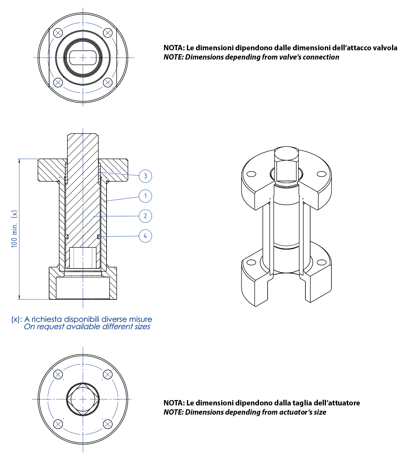 Válvula de esfera THOR Split Body ANSI 150-300 em aço inoxidável da fusão - acessórios - EXTENSÃO GUIADA SOLDADA PARA ATUADOR