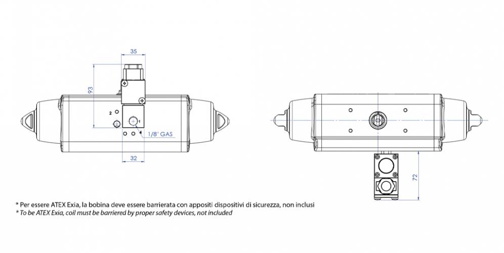 Válvula solenóide 3/2 NC de 1/8” com bobina ATEX II1GD Exia IIC T6